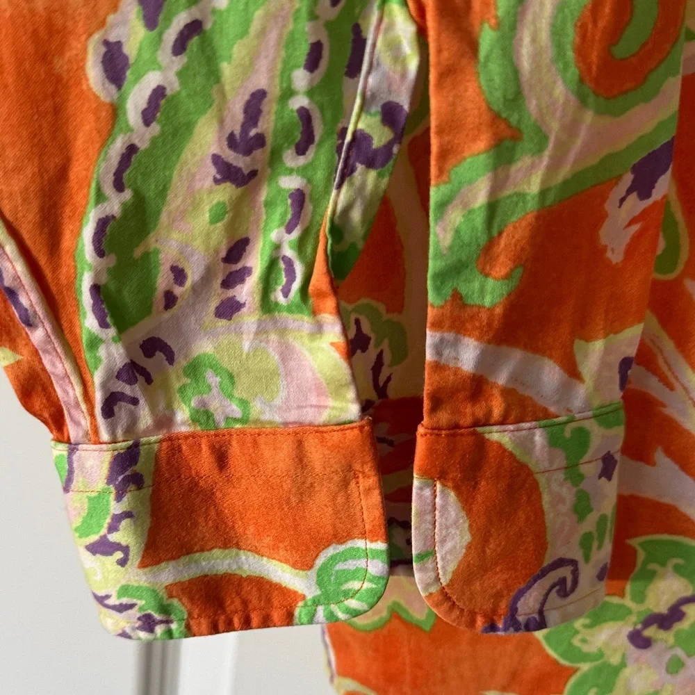 Lauren Ralph Lauren Orange Paisley Silk Button-Front Blouse - Picture 5 of 6